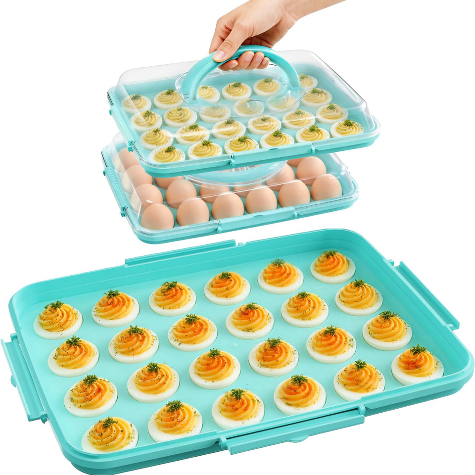 YETESON deviled egg container with blue lid closed for leak-free transport.