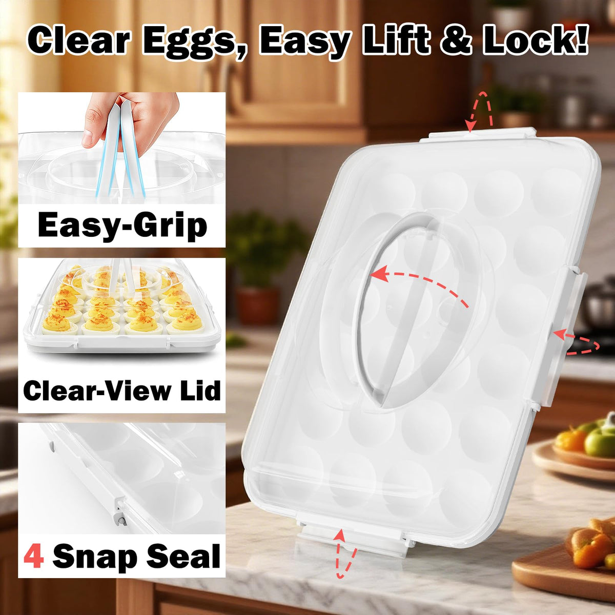YETESON egg storage tray with transparent lids showcases content