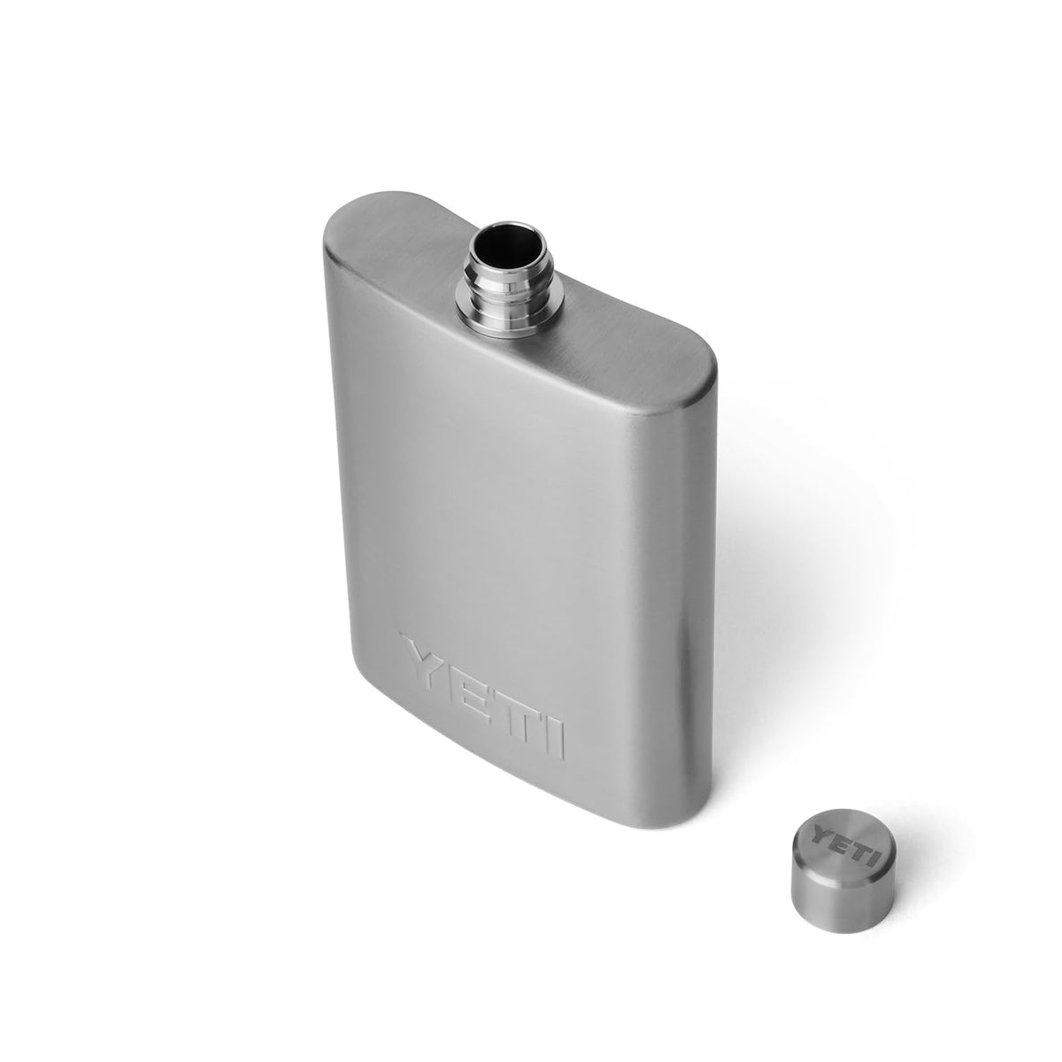 YETI 7 oz flask in stainless steel for on-the-go hydration during outdoor adventures.
