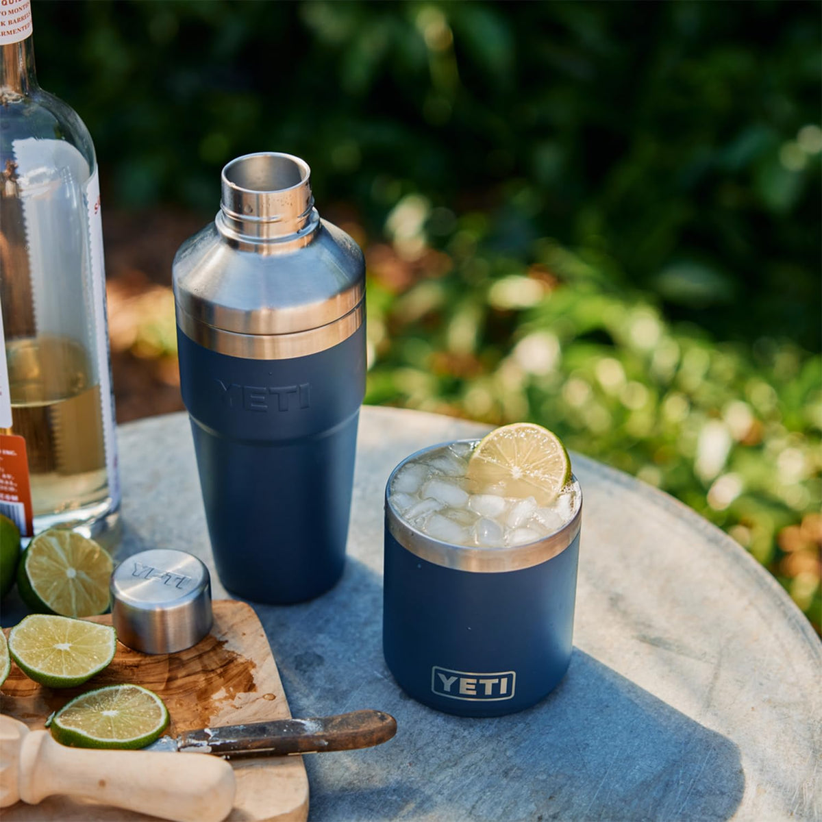 YETI shaker lid on Rambler 10oz stackable mug, portable bartending.
