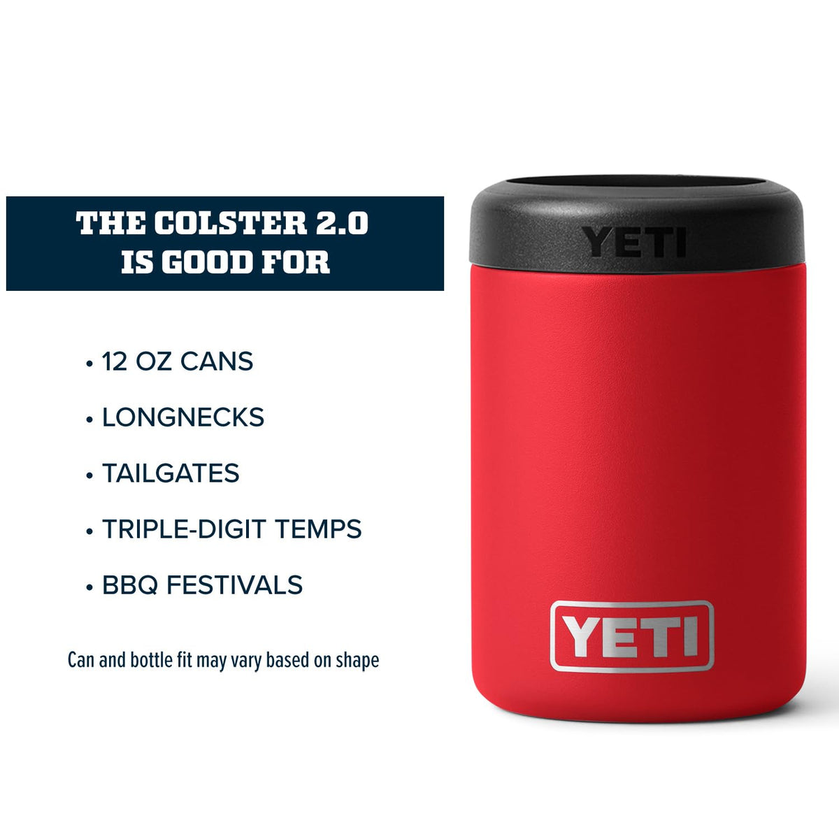 YETI Colster double-wall vacuum insulation preserves beverage temperature during outdoor use.