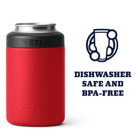 YETI Colster Rescue Red with Duracoat finish resists chipping during adventures.