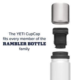 YETI Cup Cap Accessory shows 18-8 stainless steel construction for durability.