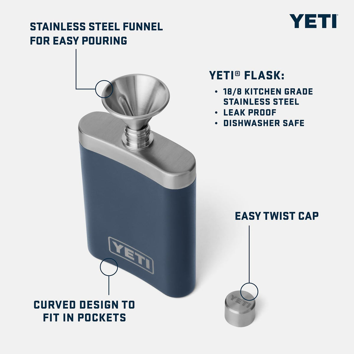 YETI flask with funnel-included for mess-free filling on the move.