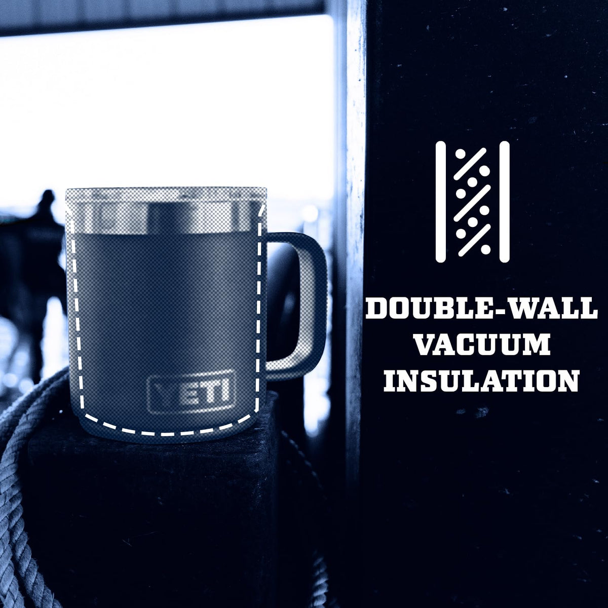 Compact size of YETI Rambler 10 oz Stackable Mug fits cupholders.