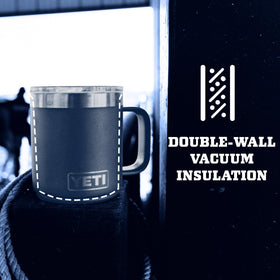 Compact size of YETI Rambler 10 oz Stackable Mug fits cupholders.