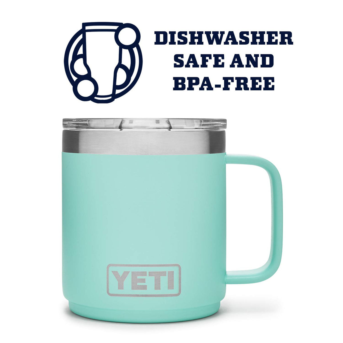 YETI Rambler 10 oz Stackable Mug MagSlider Lid close-up for secure sipping.