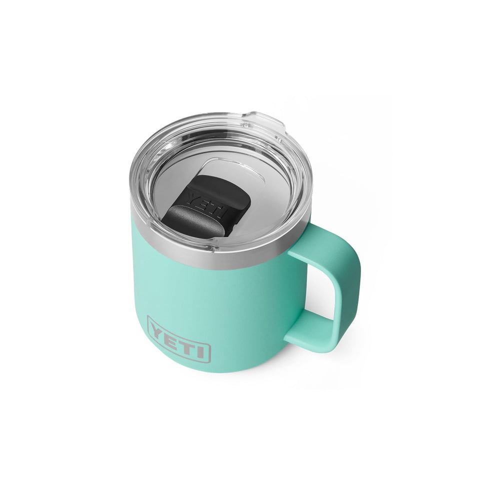 YETI Rambler 10 oz ceramic-lined mug side view highlighting compact stackable design.