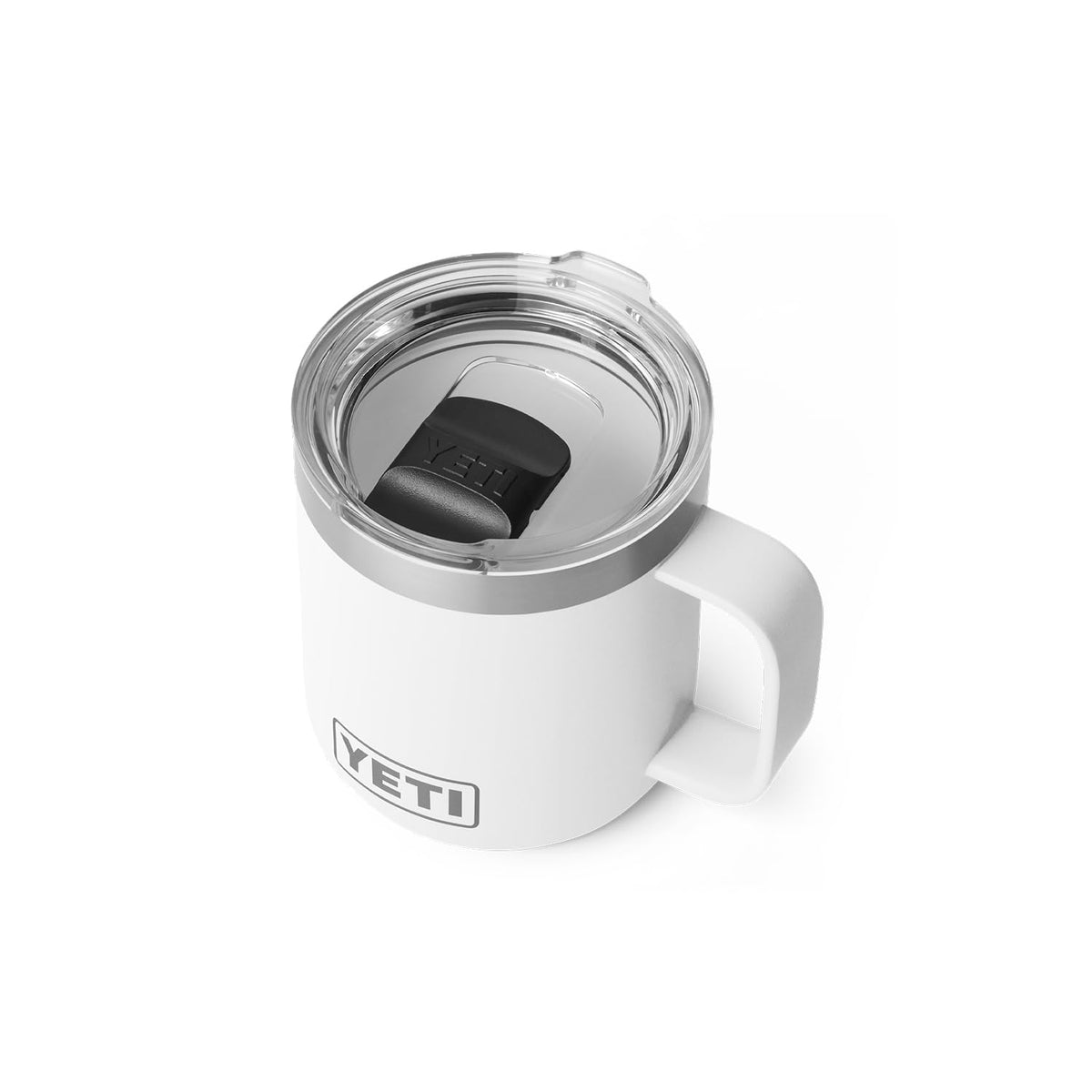 YETI Rambler 10oz ceramic-lined stackable mug in white for travel and daily use.