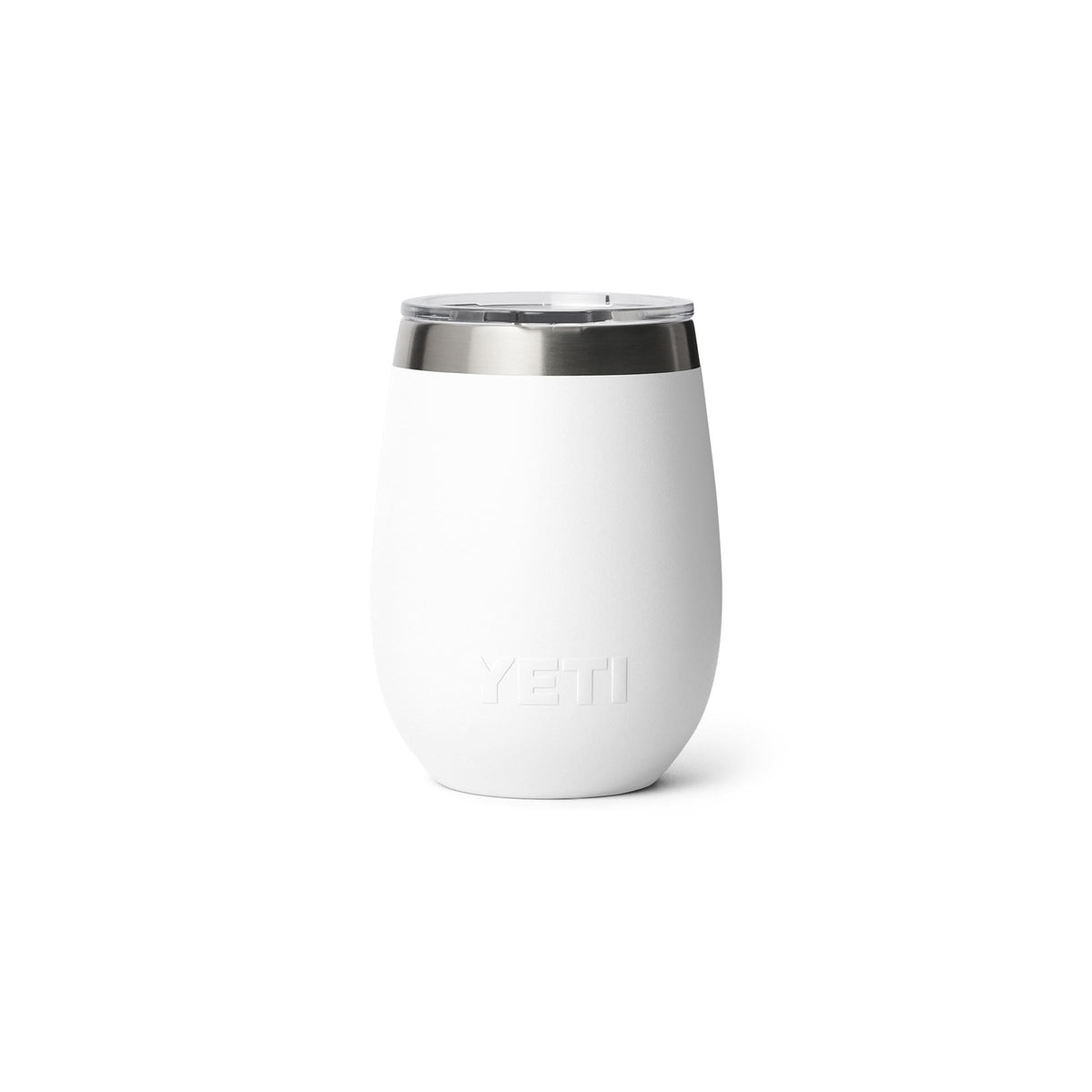 YETI Rambler 10 oz Wine Ceramic Lined Tumbler white lifestyle shot emphasizing durable stainless build