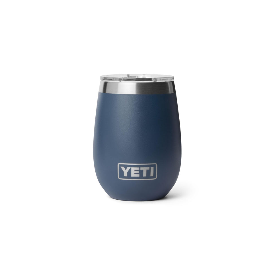 YETI Rambler 10 oz Wine front view in navy, durable exterior for outdoor enjoyment