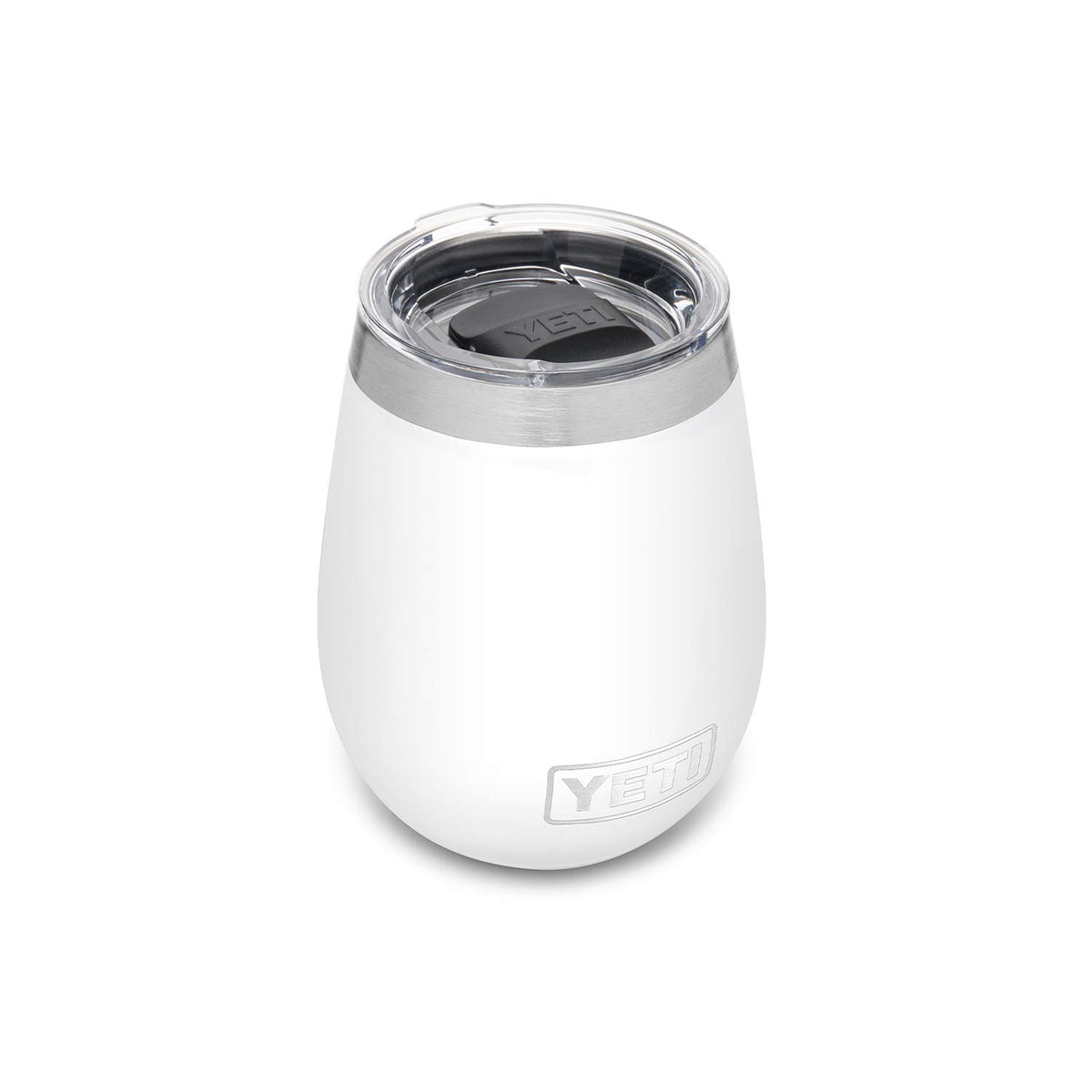 YETI Rambler 10 oz Wine Tumbler with MagSlider lid closeup shows secure magnetic seal for travel.