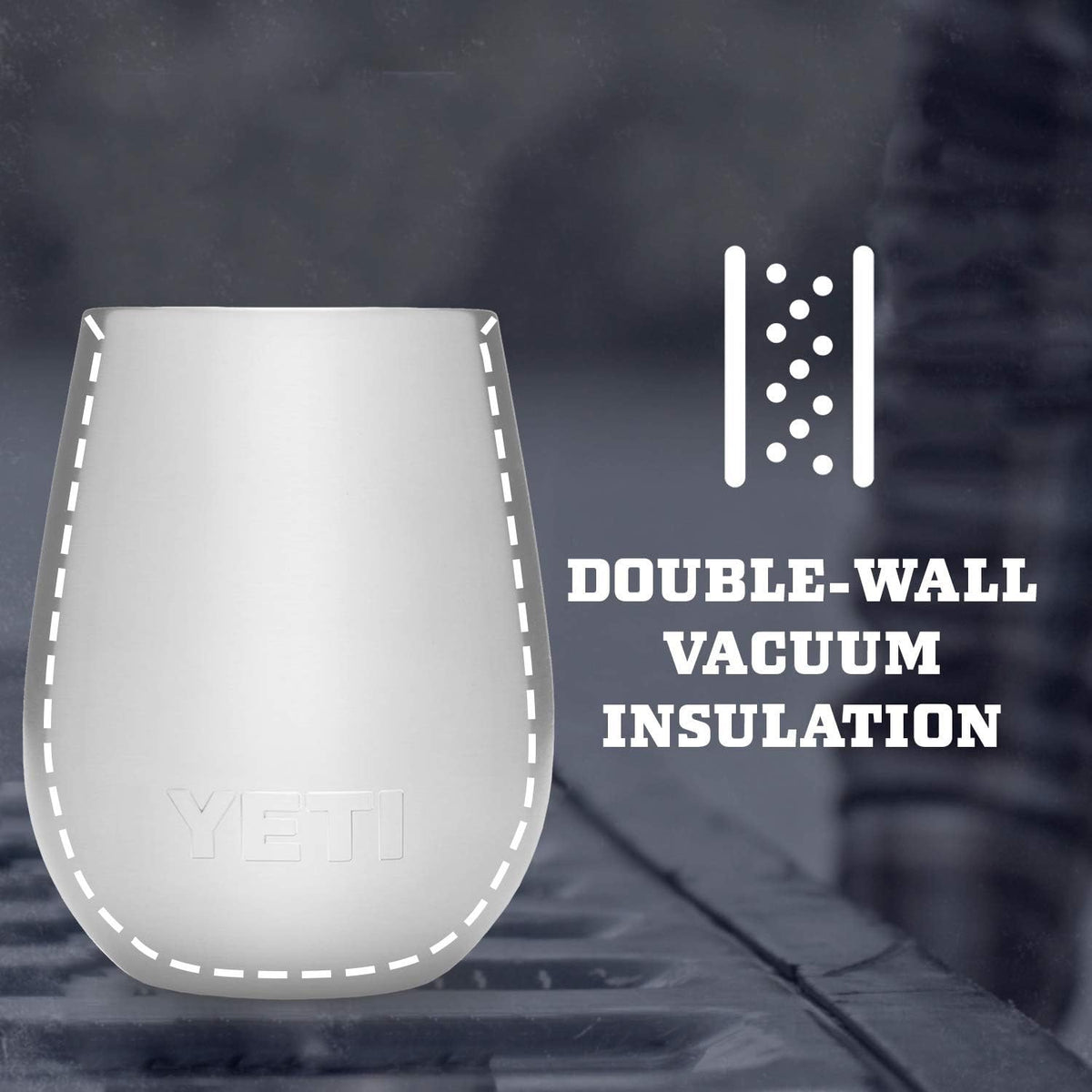 YETI Rambler 10 oz Wine Tumbler No Sweat design keeps hands dry during outdoor moments.