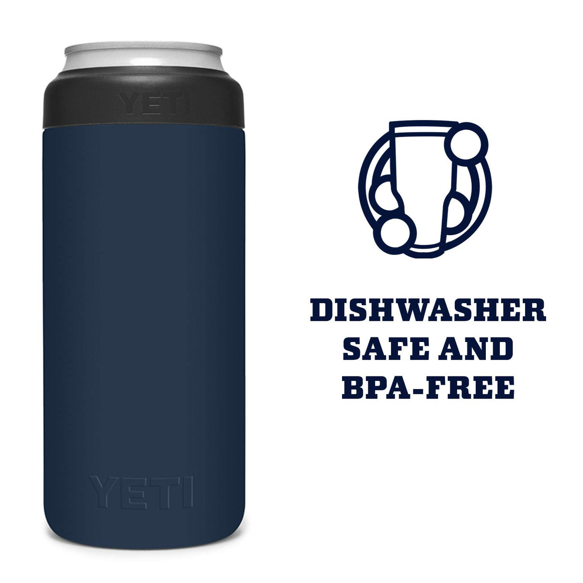 YETI Rambler Colster Navy dishwasher-safe for easy cleaning.