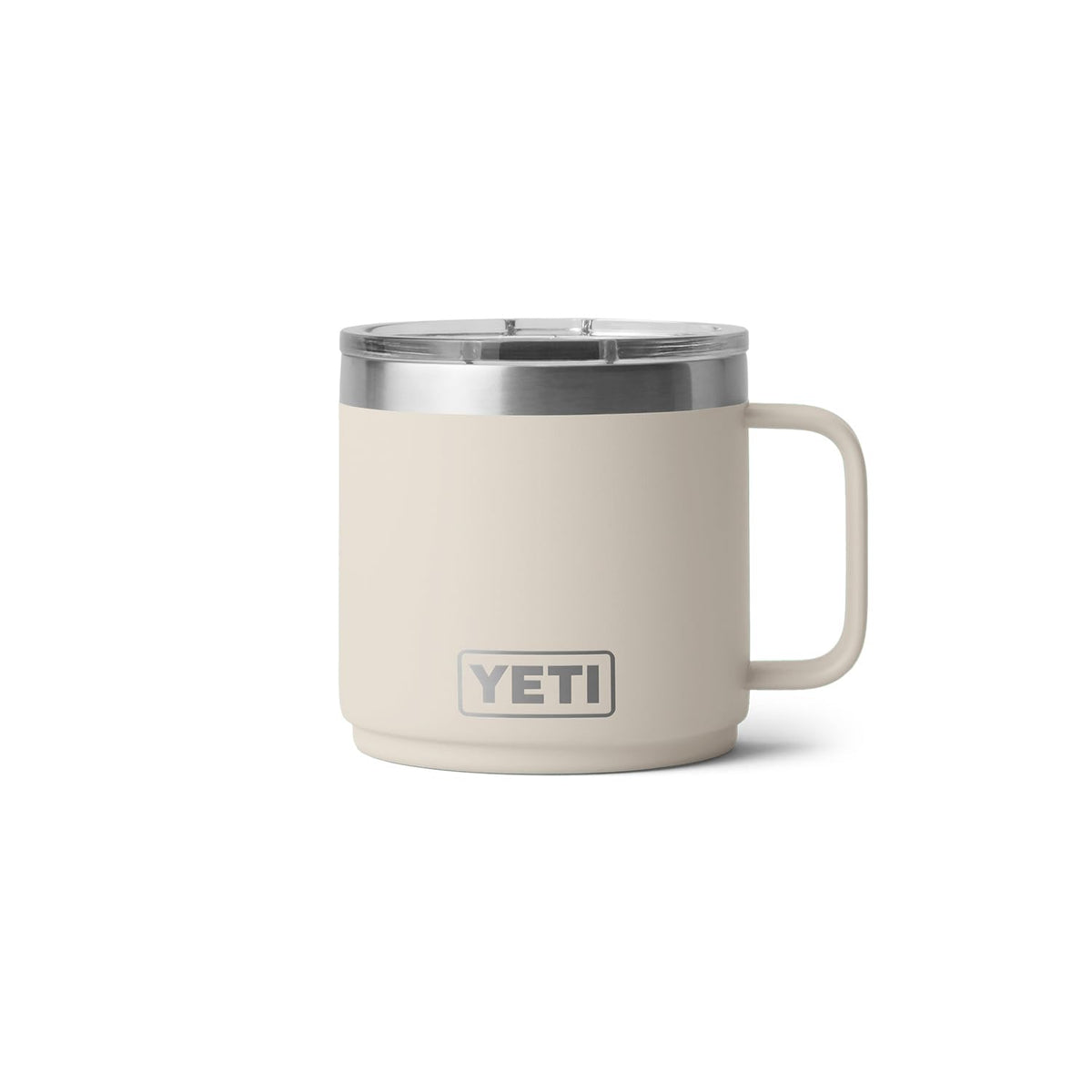 YETI Rambler MagSlider lid on Cape Taupe mug, easy one-handed sipping