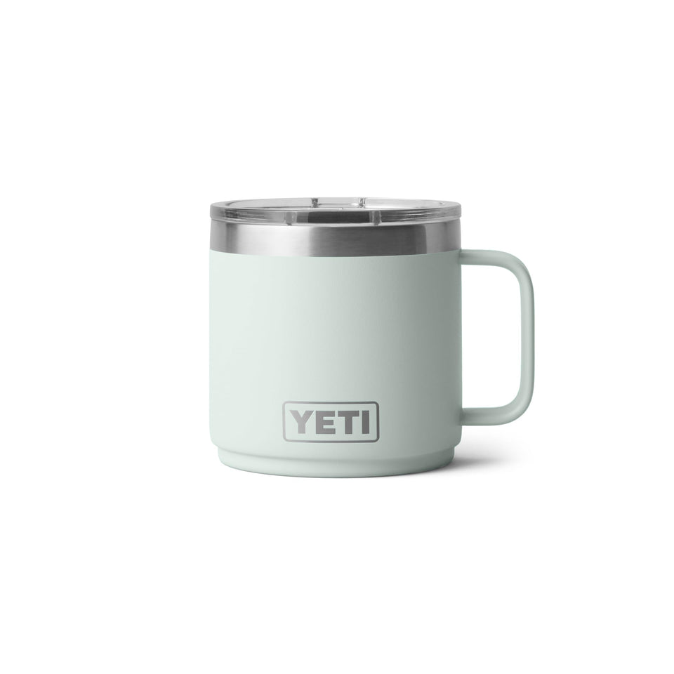 YETI Rambler 14oz ceramic-lined stackable mug ready for outdoor sipping.