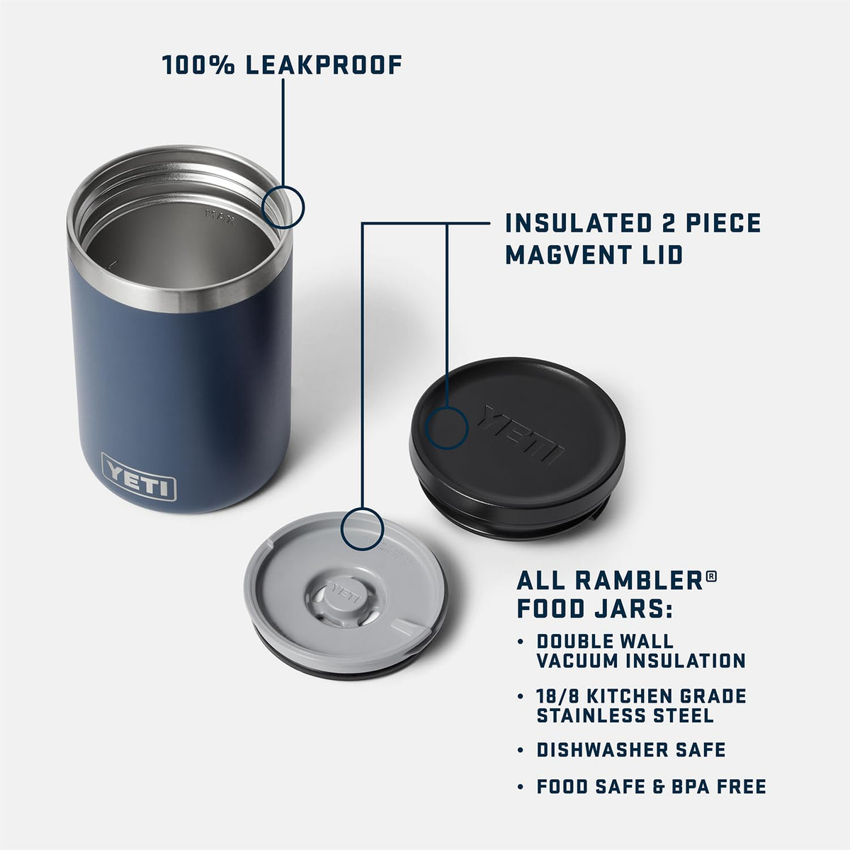 YETI Rambler 16 oz Food Jar in vacuum insulation keeps meals hot or cold outdoors.