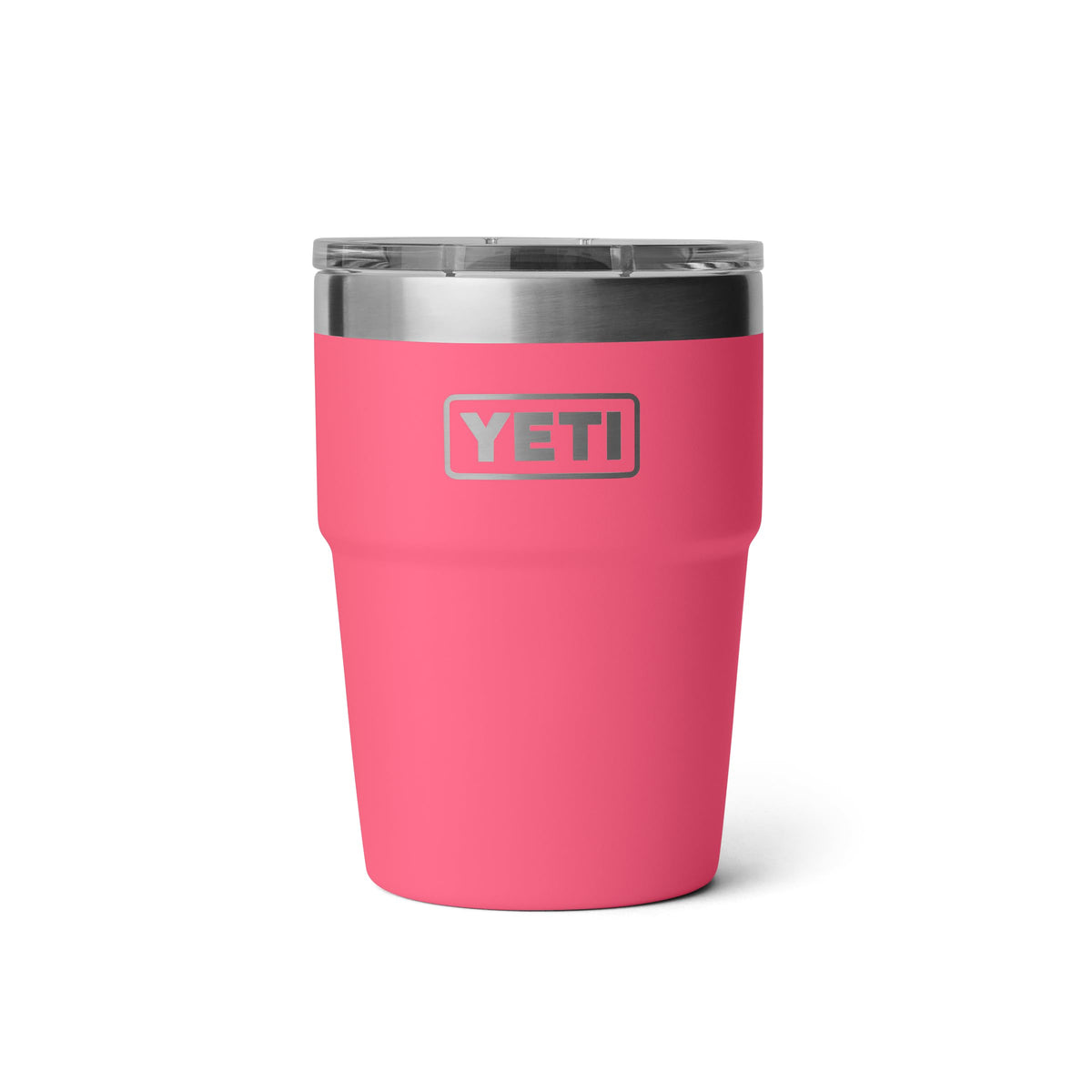 YETI Rambler 16 oz Stackable Cup Tropical Pink ideal for on-the-go beverages.