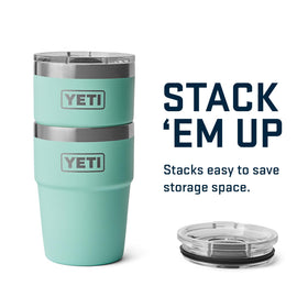 YETI Rambler 16 oz stackable tumbler fits standard cup holders.