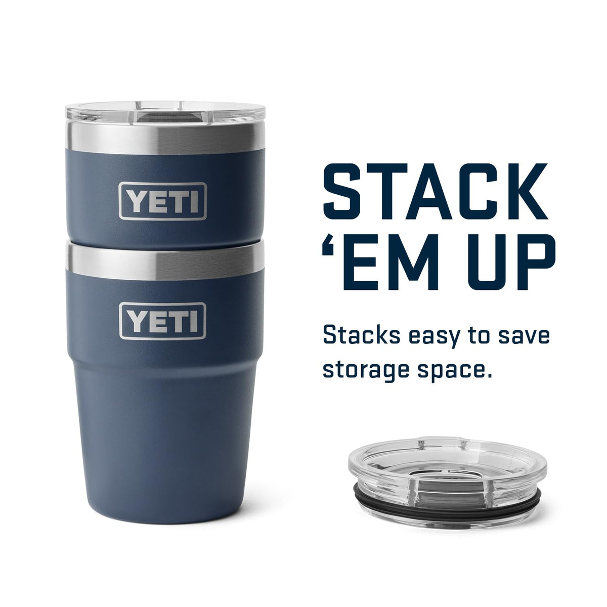 YETI Rambler 16 oz Stackable Tumbler navy fits in cup holders for easy transport