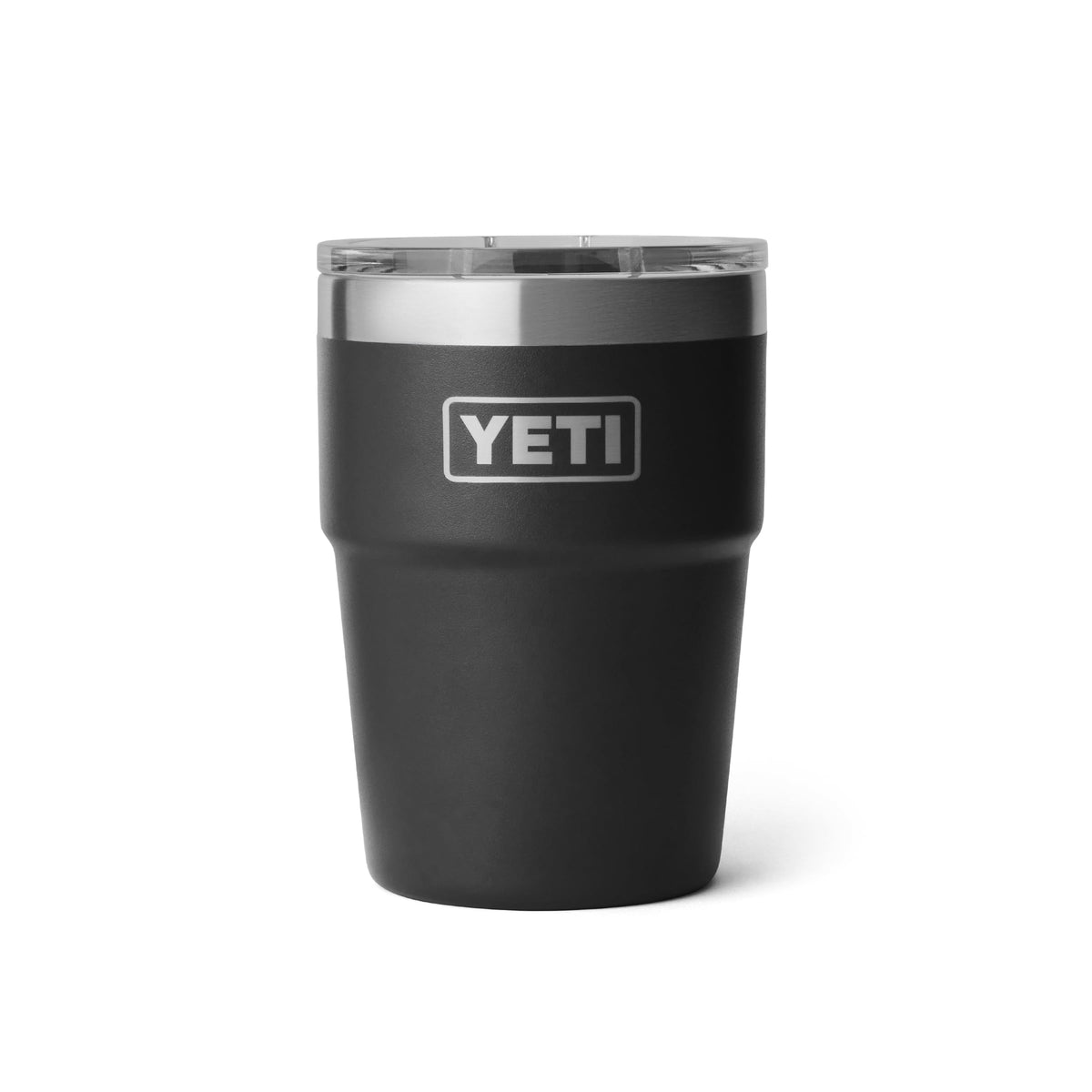 YETI Rambler 16oz stackable tumbler, space-saving design for home or camp.