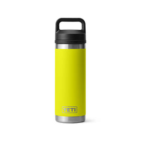 YETI Rambler 18 oz bottle in Firefly Yellow with leakproof Chug Cap for quick sips.