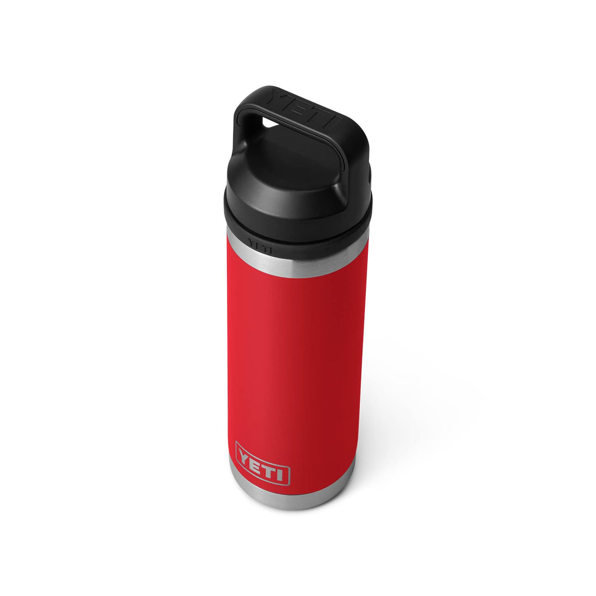 YETI Rambler 18 oz Rescue Red bottle fits standard cup holders on the go.
