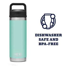 YETI Rambler 18 oz bottle with chug cap close-up highlighting fast access.