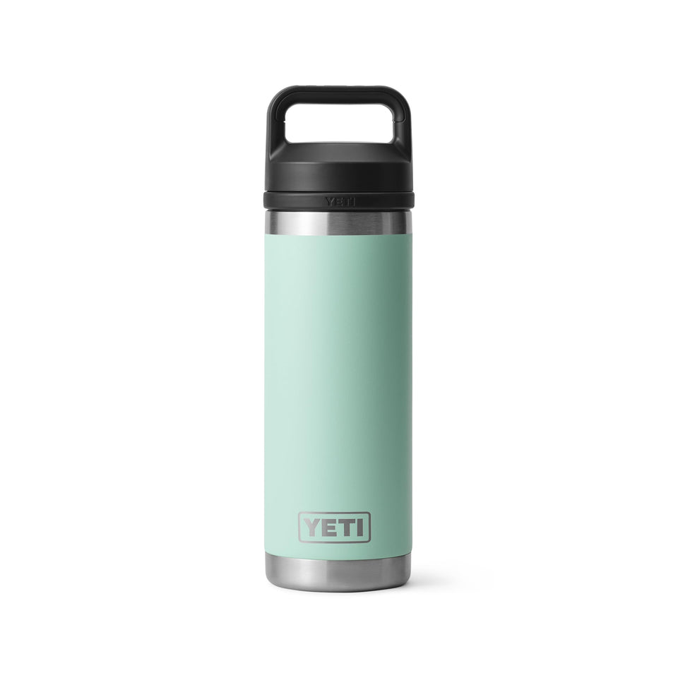 YETI Rambler 18 oz bottle with leakproof chug cap for quick sips on the go.