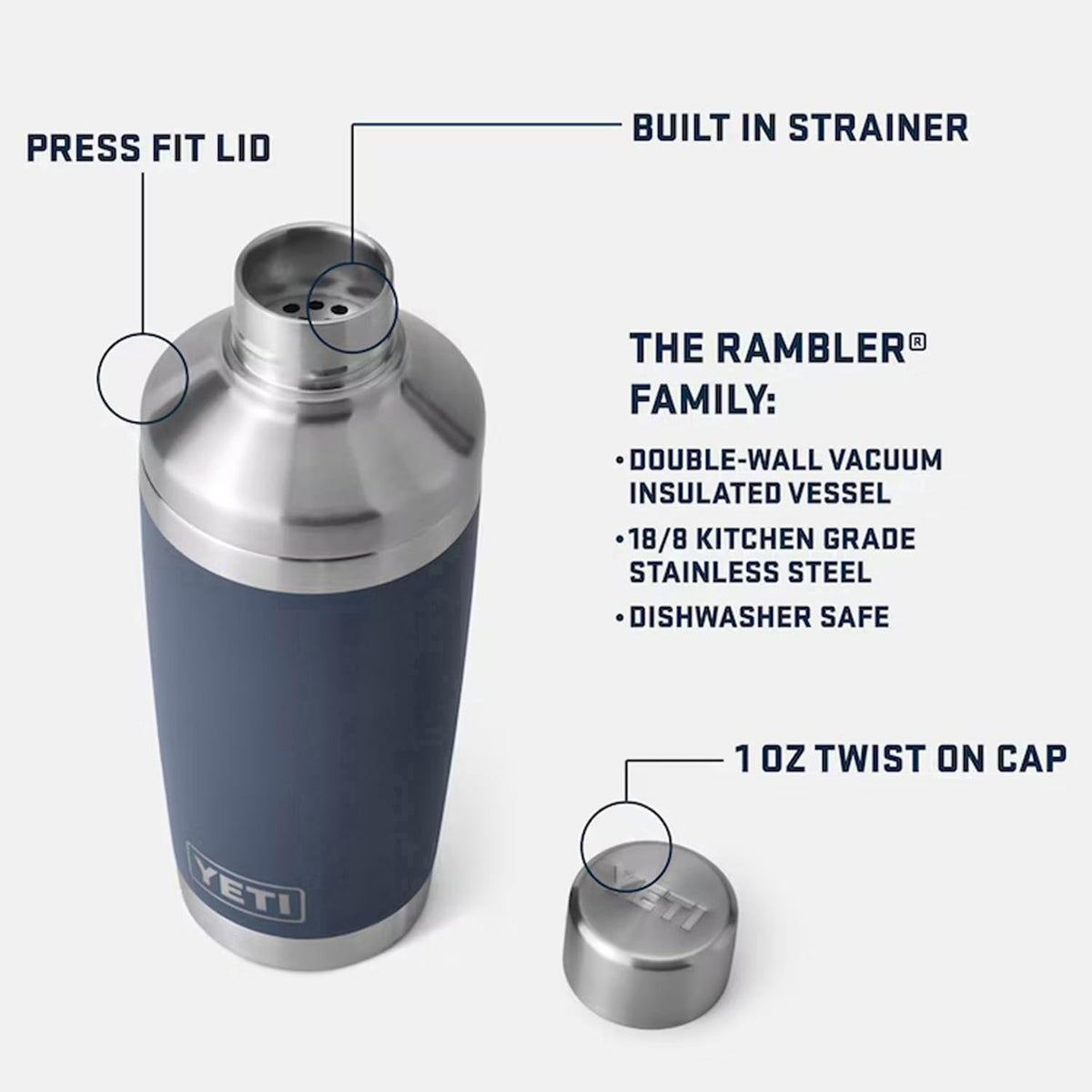 YETI Rambler in stainless steel withstands punctures and rust on the go.