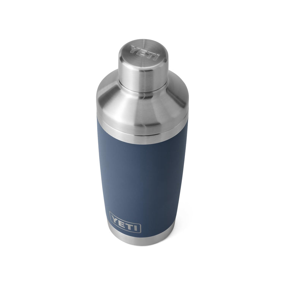 YETI Rambler 20 oz Cocktail Shaker navy side view showing portable design and on-the-go usability