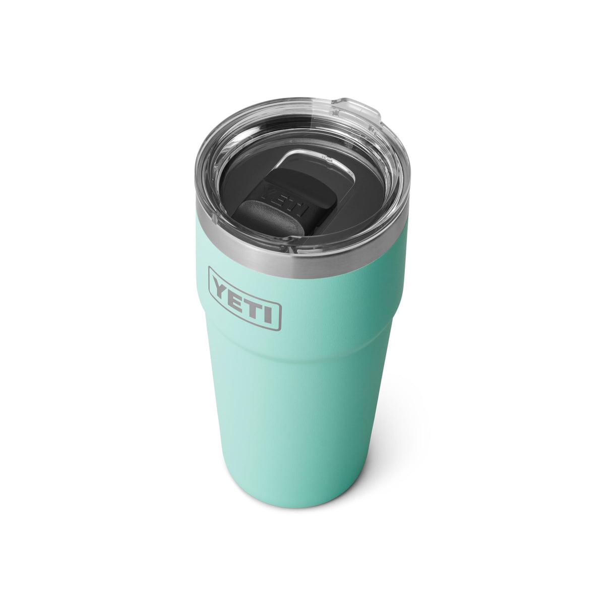 YETI Rambler 20 oz seafoam MagSlider lid close-up—spill-conscious design