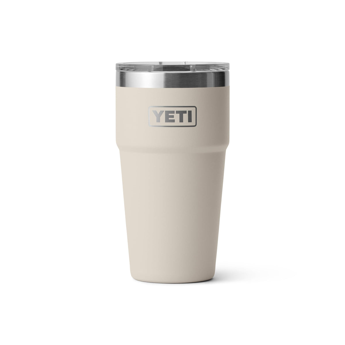 YETI Rambler 20 oz Cape Taupe front view shows rugged stainless steel with temperature retention.