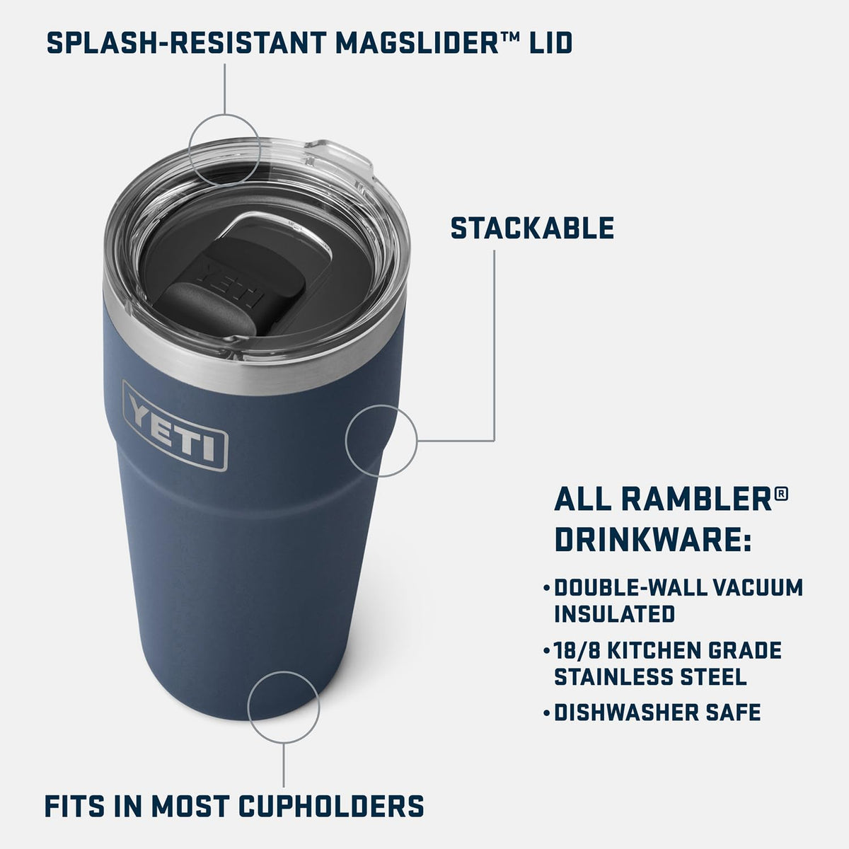 YETI Rambler 20 oz Cape Taupe lid-closeup shows MagSlider lid for containment.