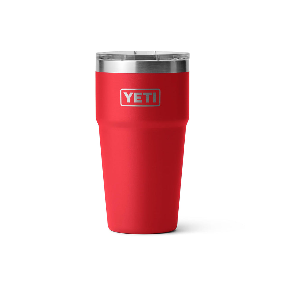 YETI Rambler 20 oz Rescue Red front view showing durable stainless steel build for rugged outdoor use