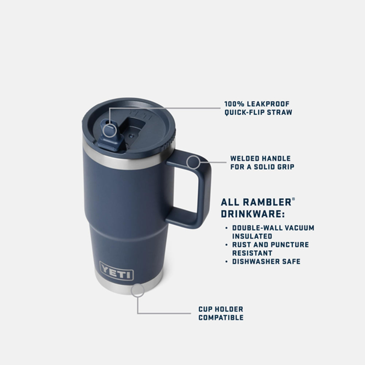 YETI Rambler 20 oz fits most car cup holders for easy access
