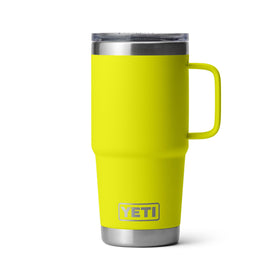 YETI Rambler 20 oz Travel Mug in Firefly Yellow, front view, durable steel for on-the-go coffee