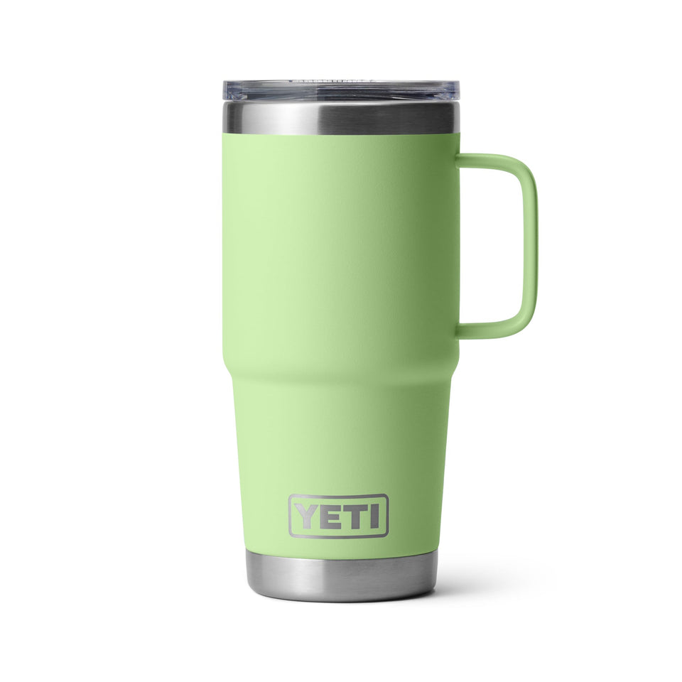 YETI Rambler 20 oz travel mug with stainless steel body keeps beverages hot or cold longer.