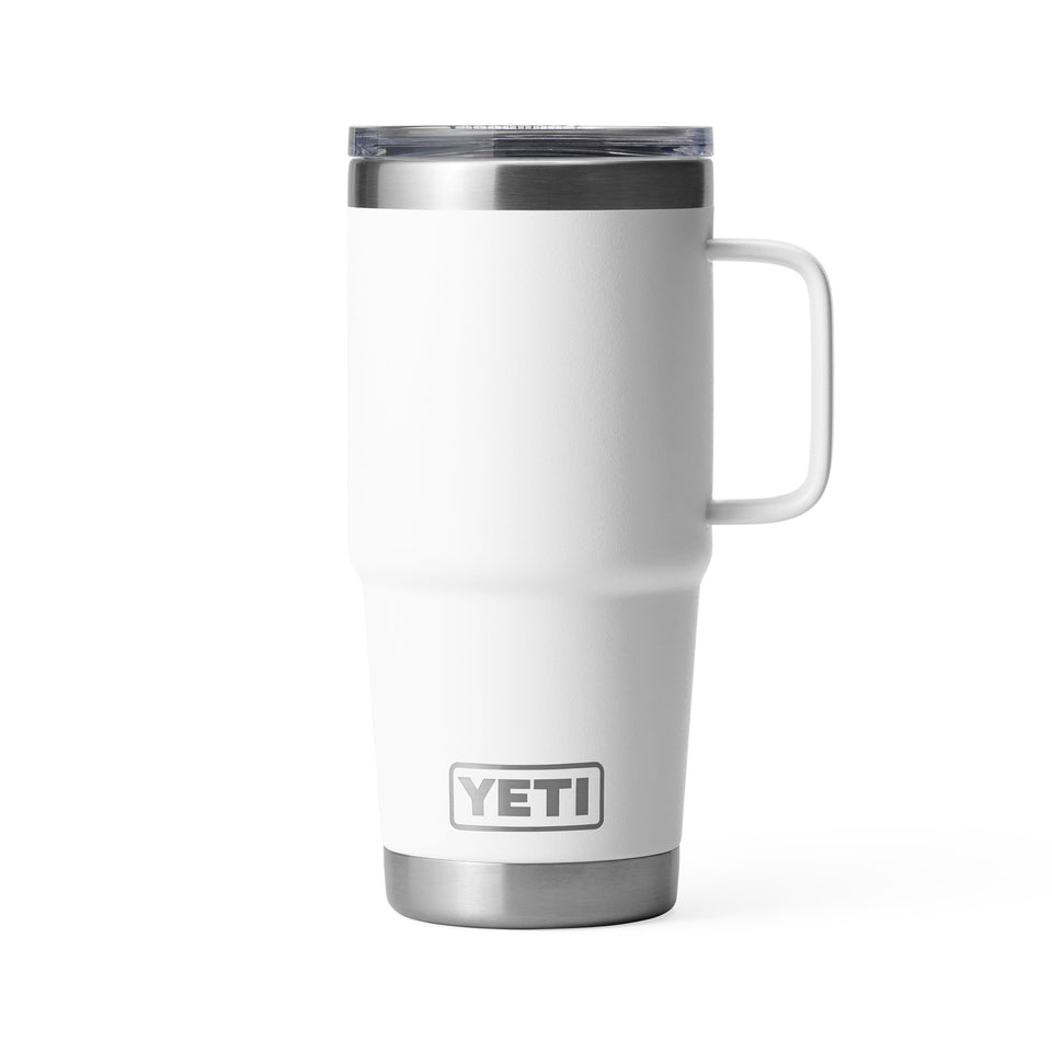 YETI Rambler 20oz white travel mug with ample capacity for all-day caffeine on the go