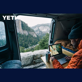 YETI Rambler 20 oz tumbler outdoor-use scene shows rugged use.