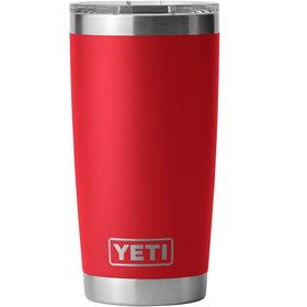 YETI Rambler 20 oz Tumbler in Rescue Red with durable stainless steel body for everyday use.