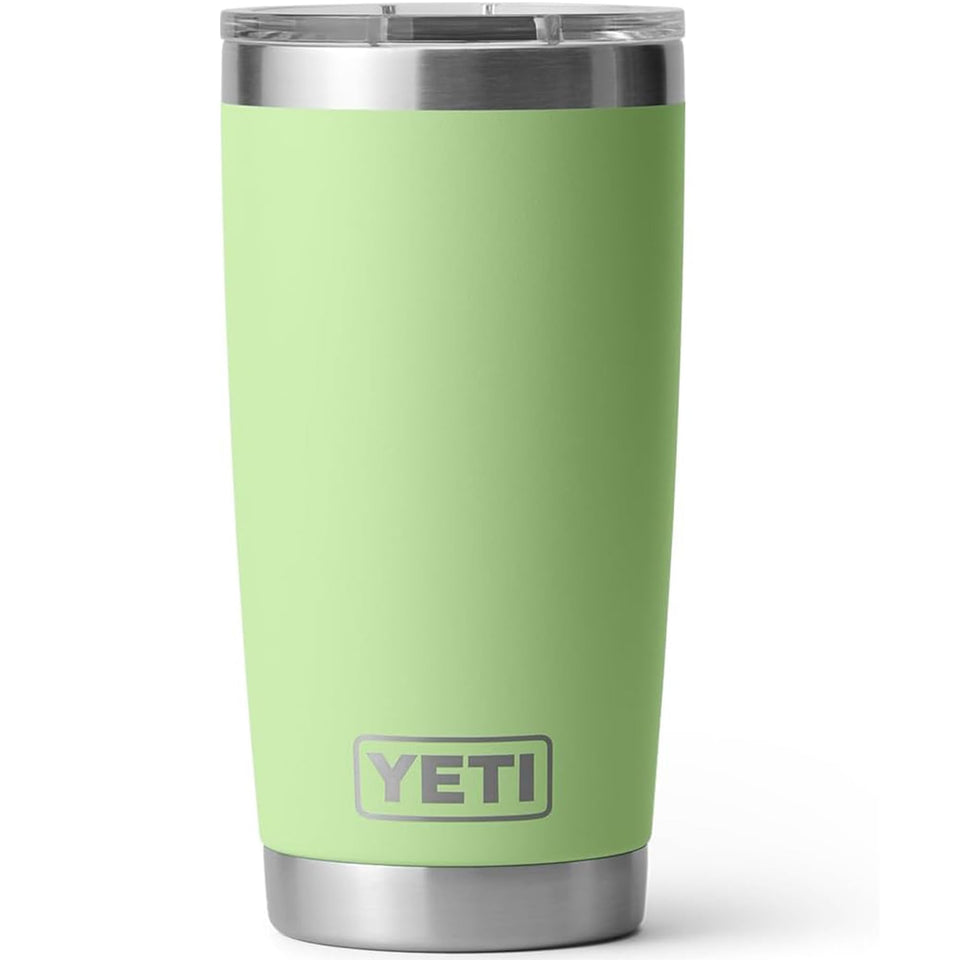 YETI Rambler 20oz stainless steel tumbler showcasing rugged durability and temp retention.