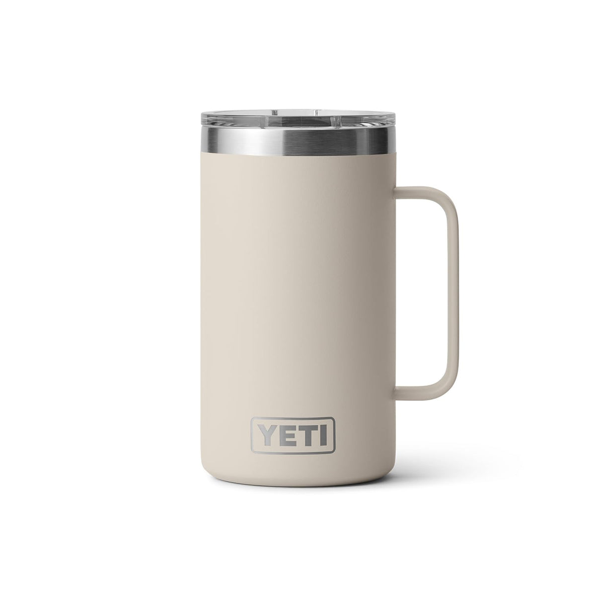 YETI Rambler 24 oz Mug shown as dishwasher-safe and BPA-free for easy cleanup.
