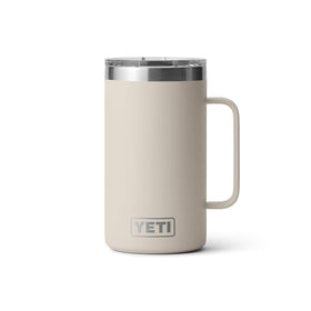 YETI Rambler 24 oz Mug shown as dishwasher-safe and BPA-free for easy cleanup.