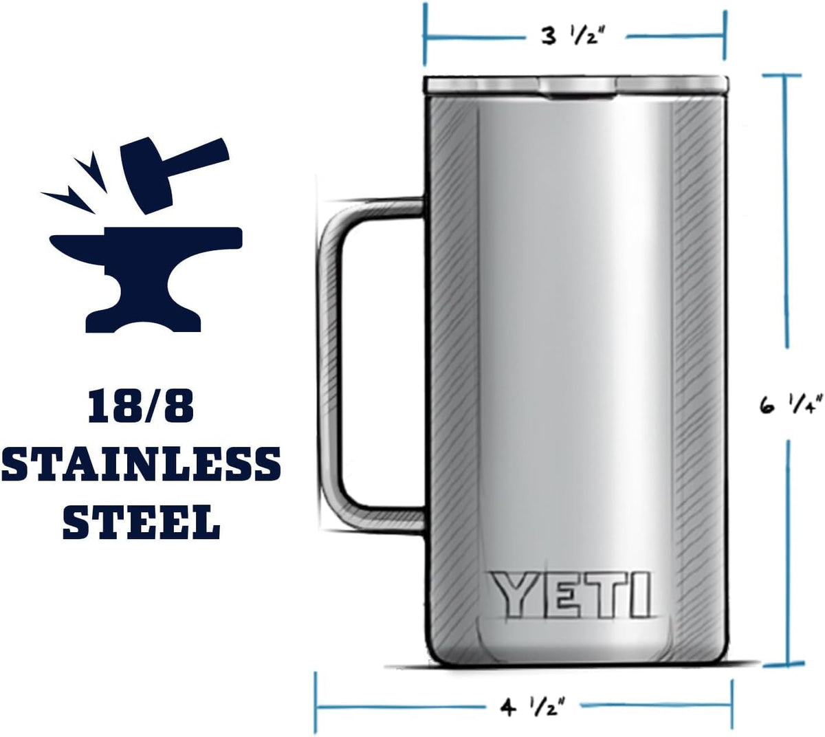 YETI Rambler 24 oz mug with comfortable handle design for easy grip.