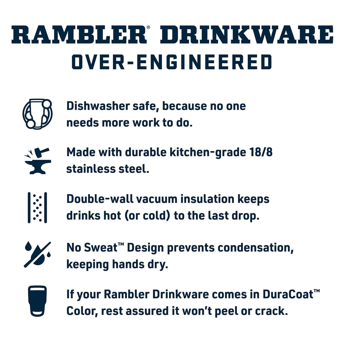 YETI Rambler 26 oz uses 18-8 stainless steel for durability and rust resistance.