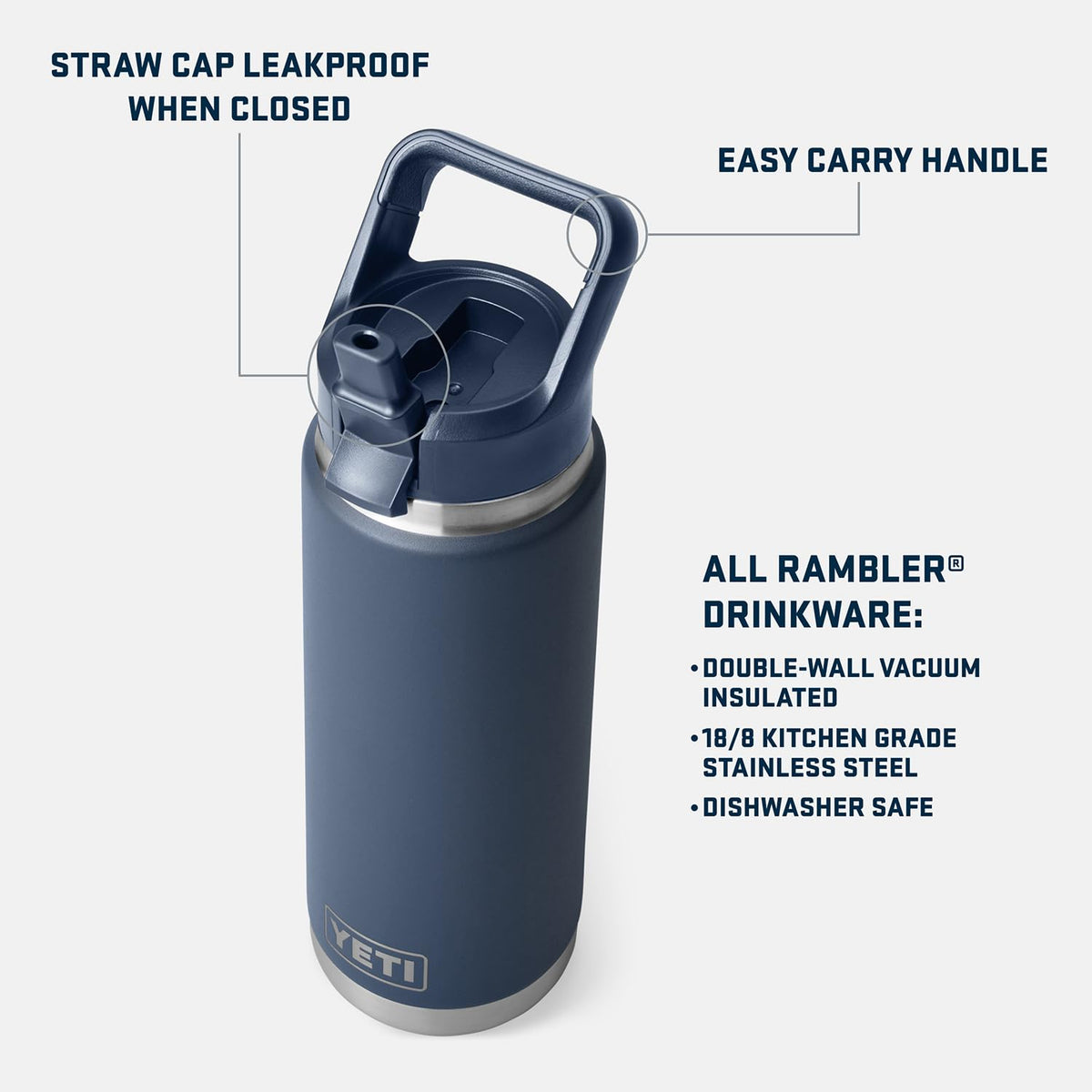 YETI Rambler Cherry Blossom bottle with straw cap for easy sipping.