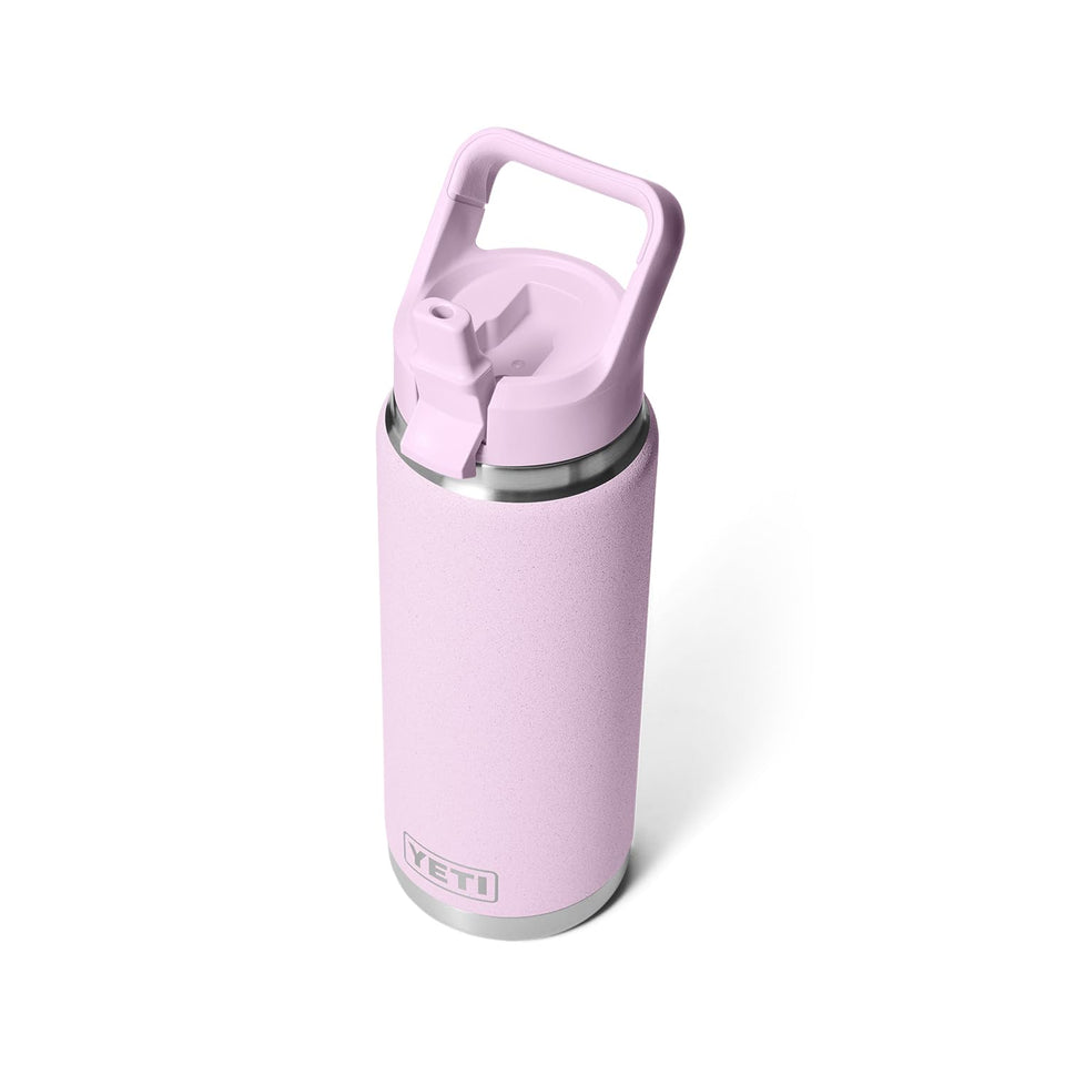 YETI Rambler 26 oz bottle in Cherry Blossom color keeps beverages cold.