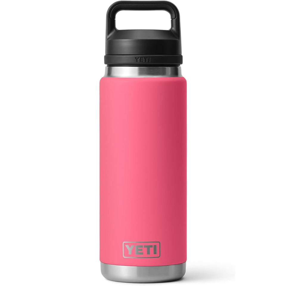 YETI Rambler 26 oz bottle with Chug Cap in tropical pink for on-the-go hydration.