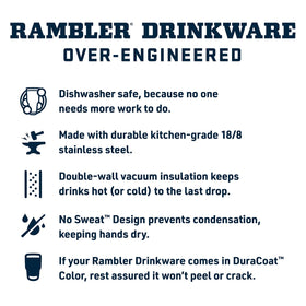 YETI Rambler 26 oz bottle made of 18/8 stainless steel resists rust.